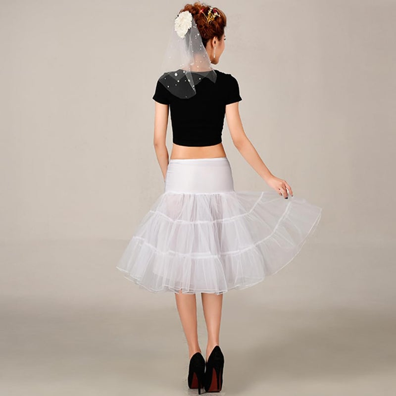 Kumeng Women's 50s Vintage Rockabilly Petticoat Crinoline Tutu Underskirt 27" Length Net Tulle Petticoat Half Slip (FBA), White, Large - Image 5